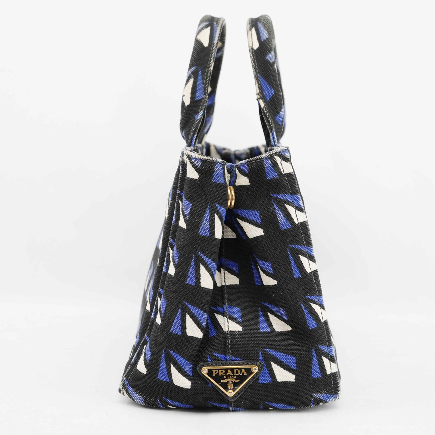 Authentic Prada Canapa Geometric Print Canvas Bag – Black/Blue