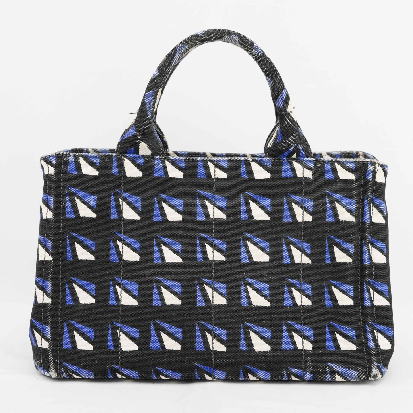 Authentic Prada Canapa Geometric Print Canvas Bag – Black/Blue