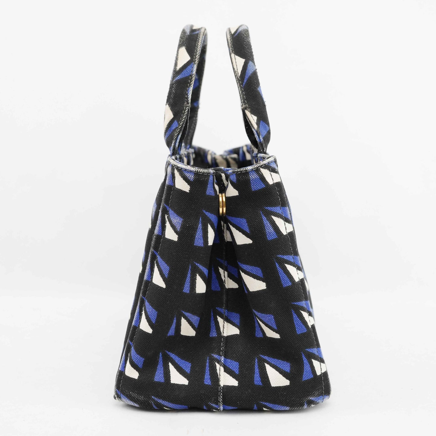 Authentic Prada Canapa Geometric Print Canvas Bag – Black/Blue