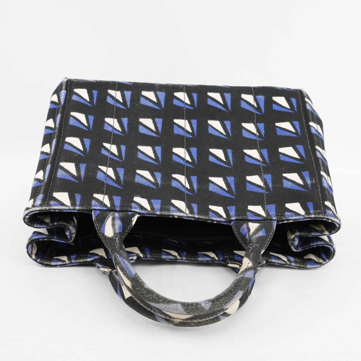 Authentic Prada Canapa Geometric Print Canvas Bag – Black/Blue
