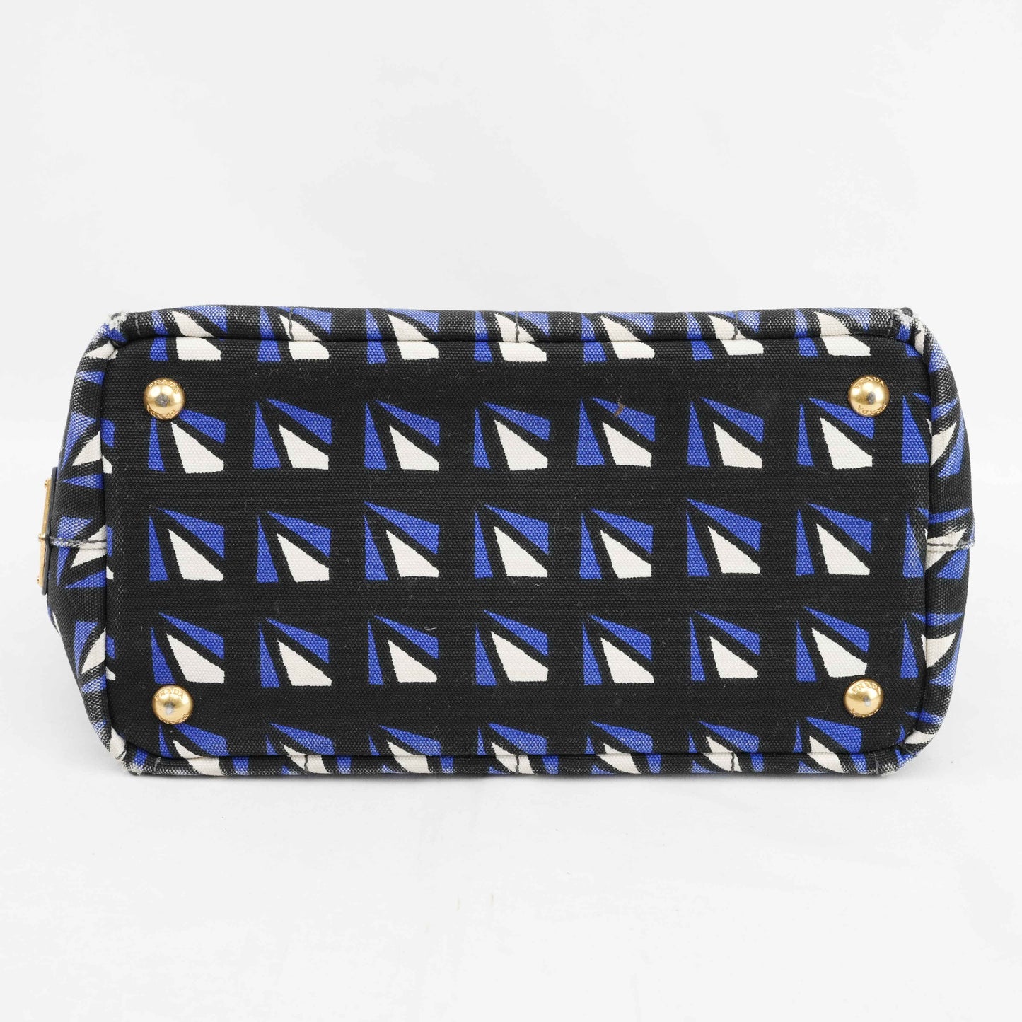 Authentic Prada Canapa Geometric Print Canvas Bag – Black/Blue