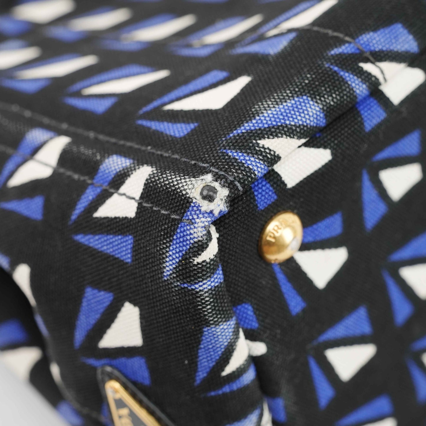 Authentic Prada Canapa Geometric Print Canvas Bag – Black/Blue