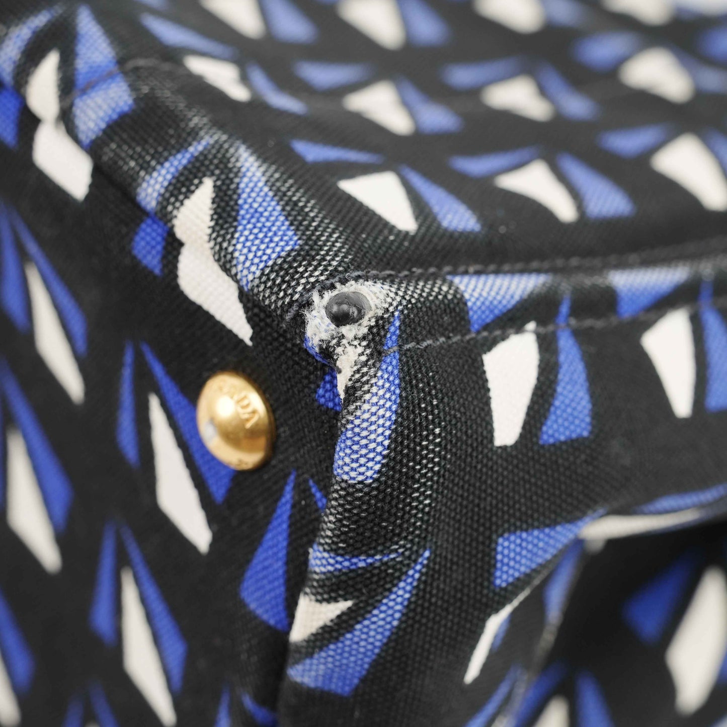 Authentic Prada Canapa Geometric Print Canvas Bag – Black/Blue