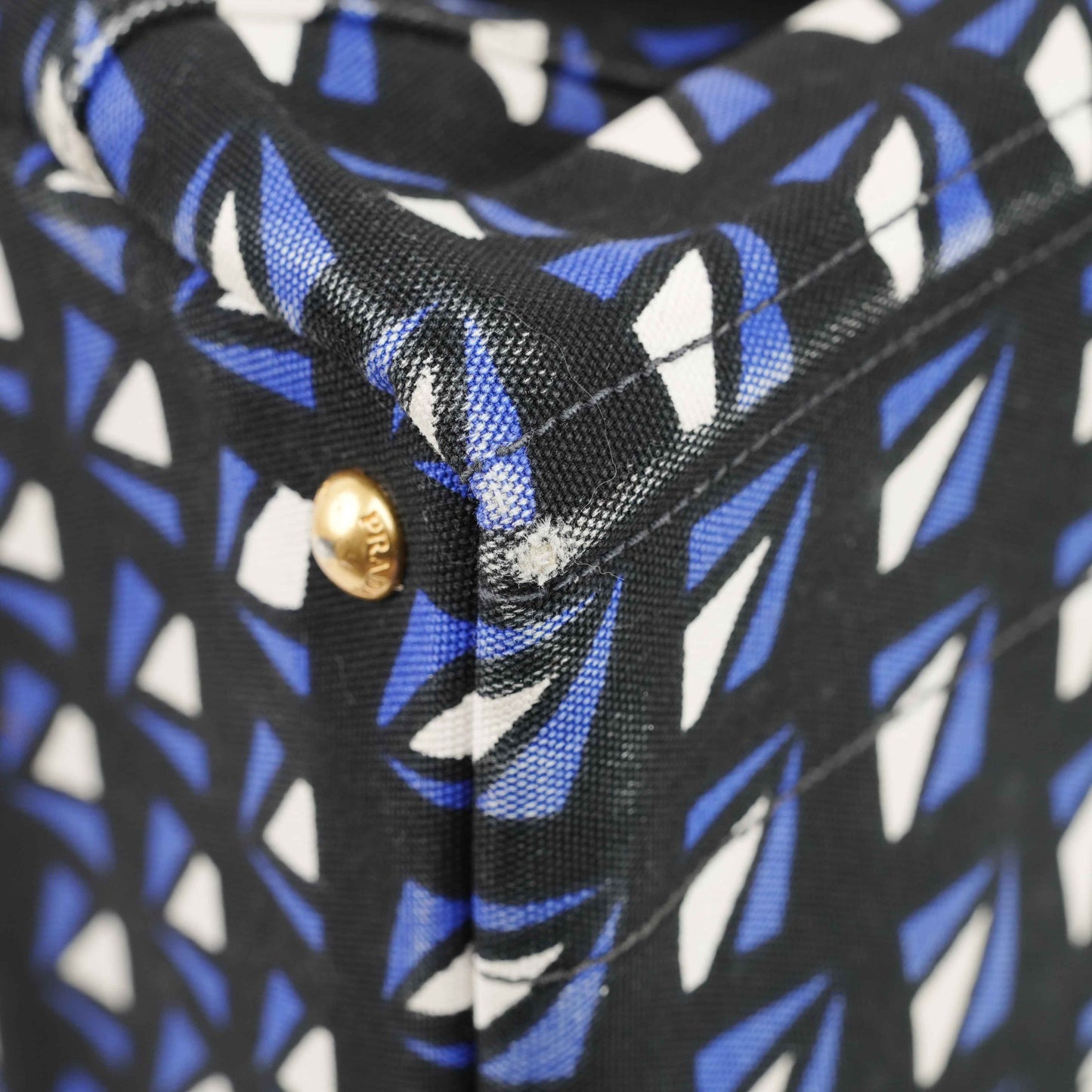 Authentic Prada Canapa Geometric Print Canvas Bag – Black/Blue