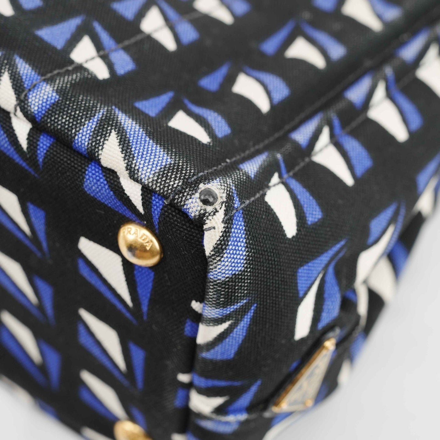 Authentic Prada Canapa Geometric Print Canvas Bag – Black/Blue
