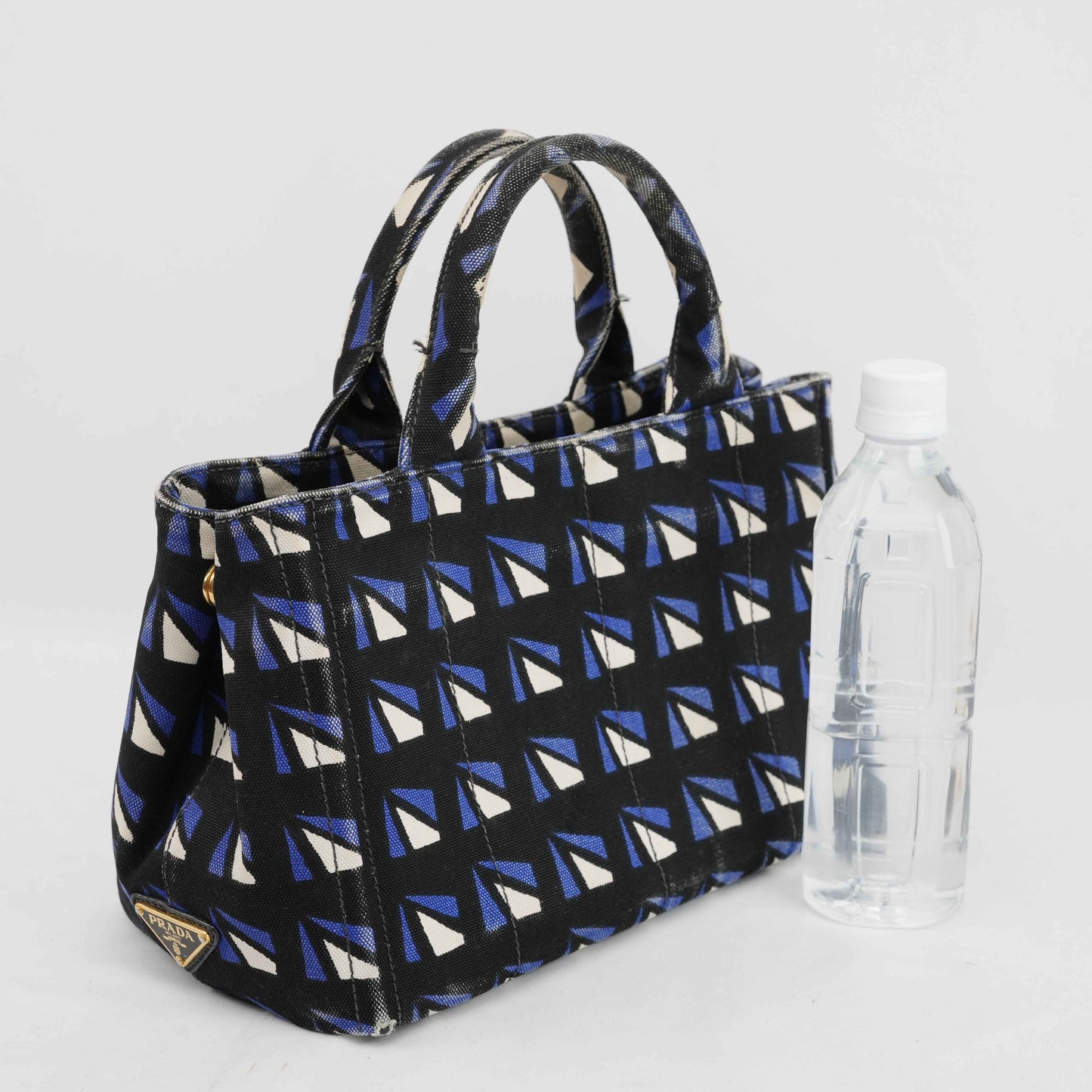 Authentic Prada Canapa Geometric Print Canvas Bag – Black/Blue