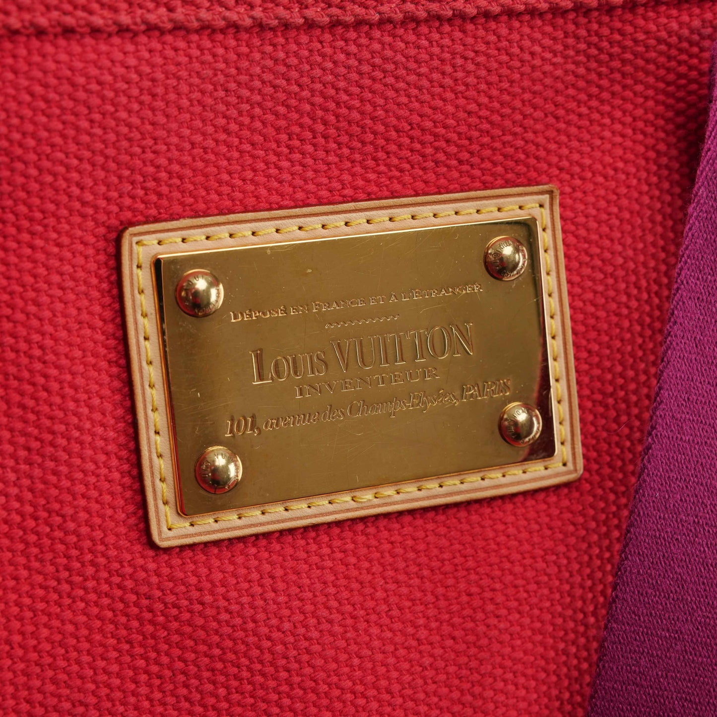 Louis Vuitton Antigua Cabas MM Tote Bag – Red Canvas with Fuchsia Straps