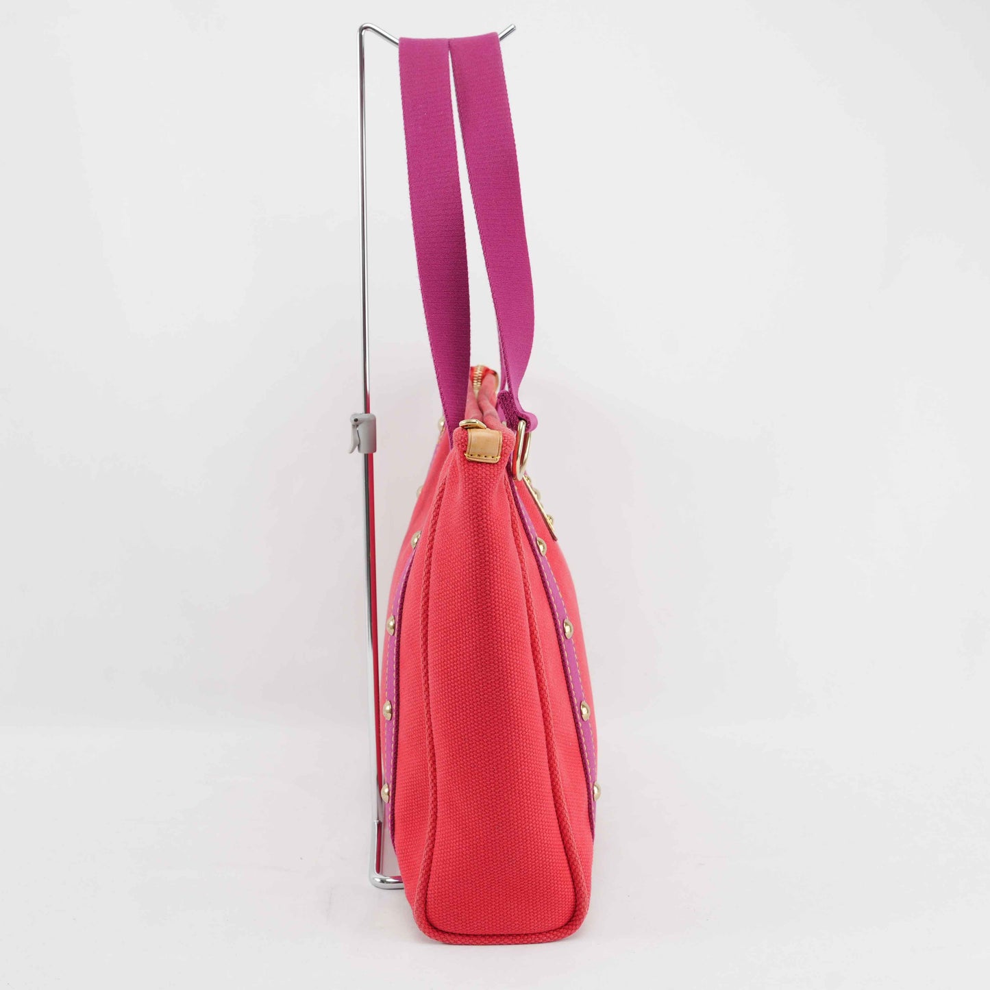 Louis Vuitton Antigua Cabas MM Tote Bag – Red Canvas with Fuchsia Straps