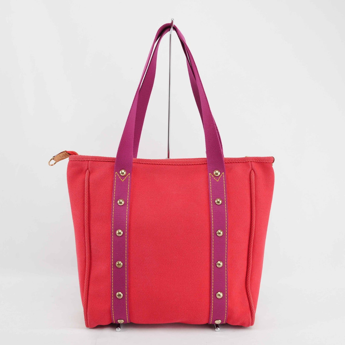 Louis Vuitton Antigua Cabas MM Tote Bag – Red Canvas with Fuchsia Straps