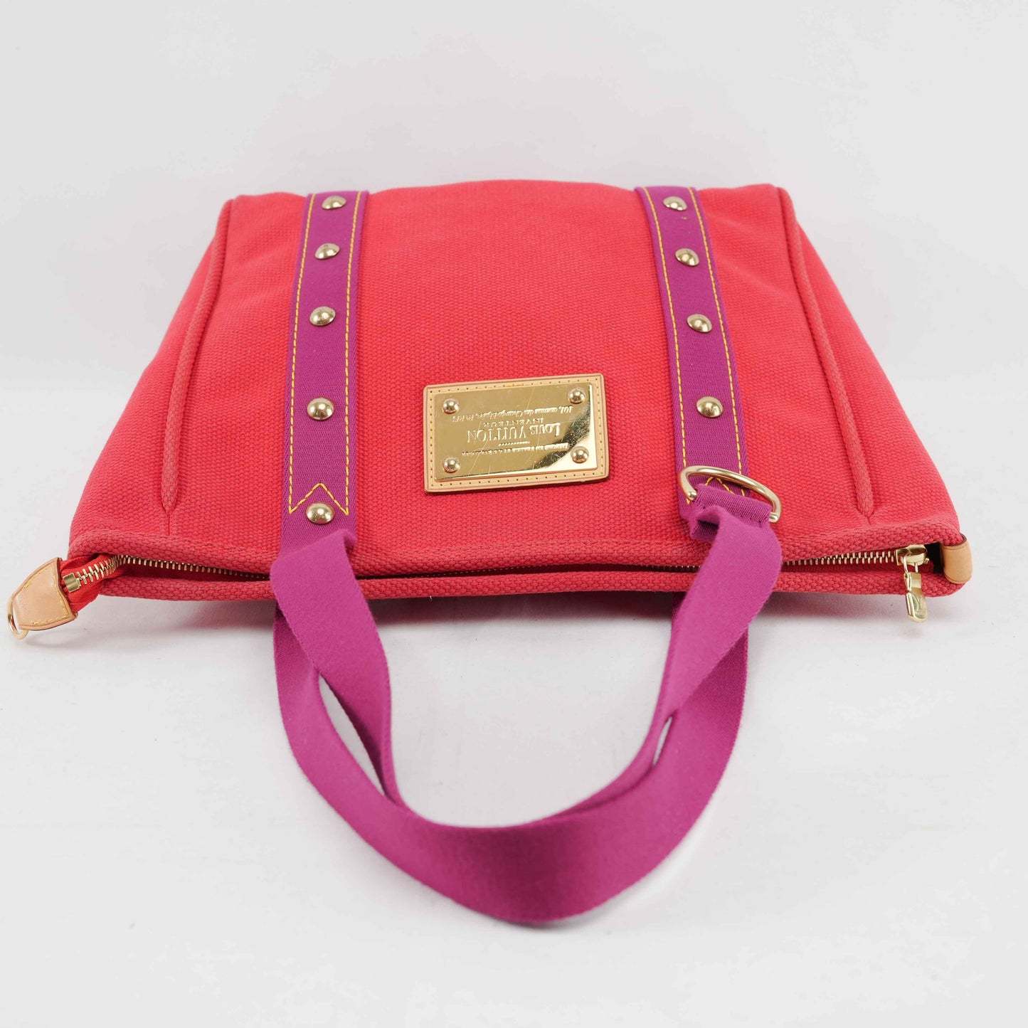 Louis Vuitton Antigua Cabas MM Tote Bag – Red Canvas with Fuchsia Straps