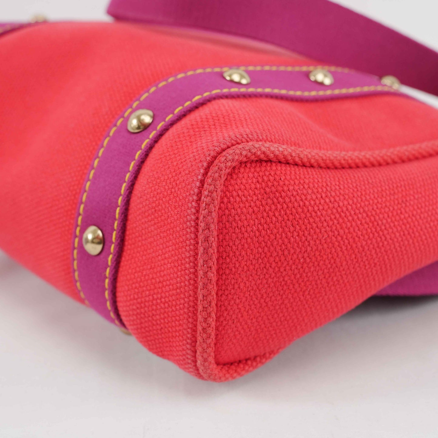 Louis Vuitton Antigua Cabas MM Tote Bag – Red Canvas with Fuchsia Straps