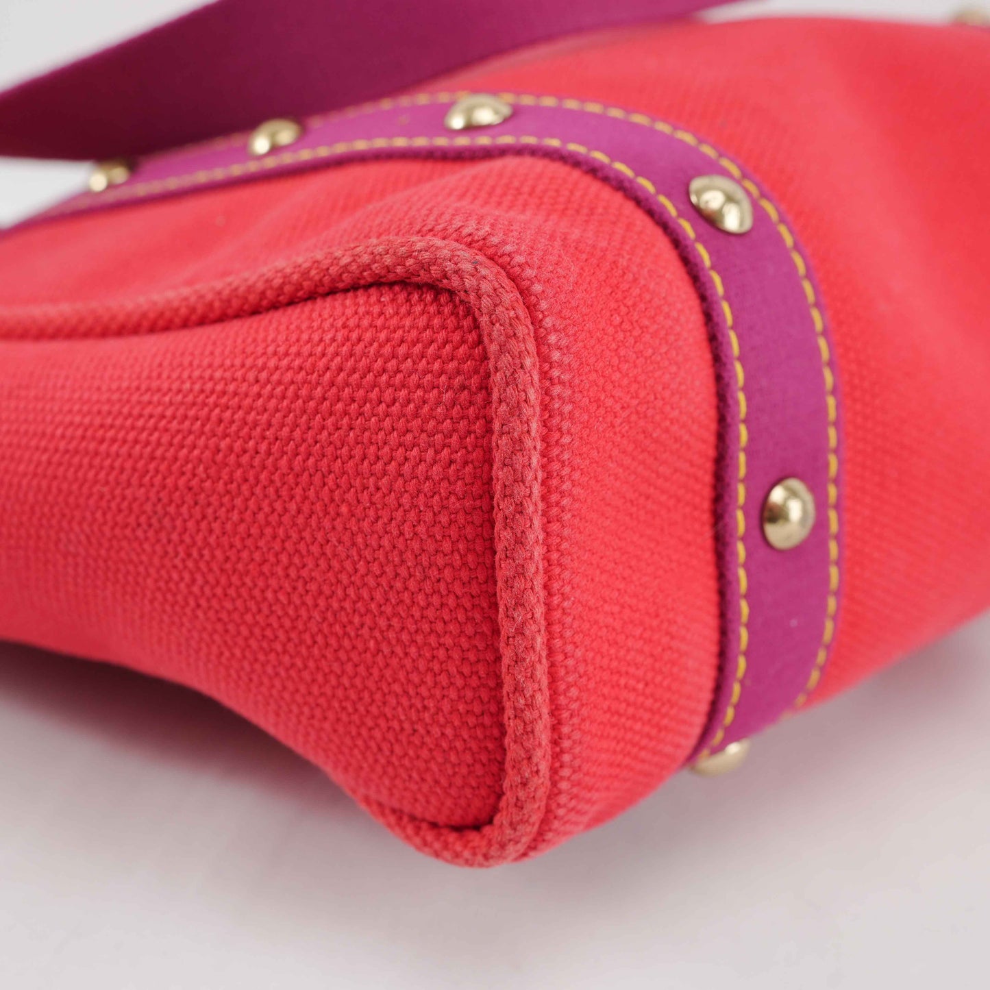 Louis Vuitton Antigua Cabas MM Tote Bag – Red Canvas with Fuchsia Straps