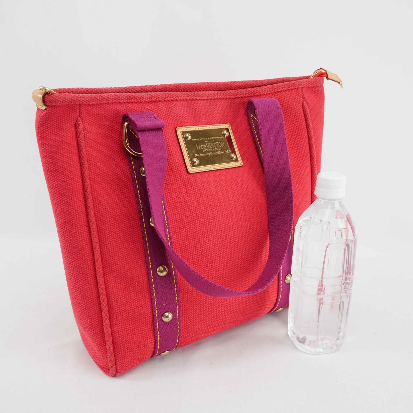Louis Vuitton Antigua Cabas MM Tote Bag – Red Canvas with Fuchsia Straps