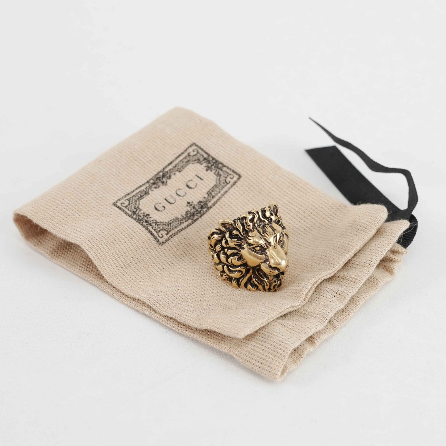 Gucci Lion Head Ring – Gold-Tone Brass – Size 25