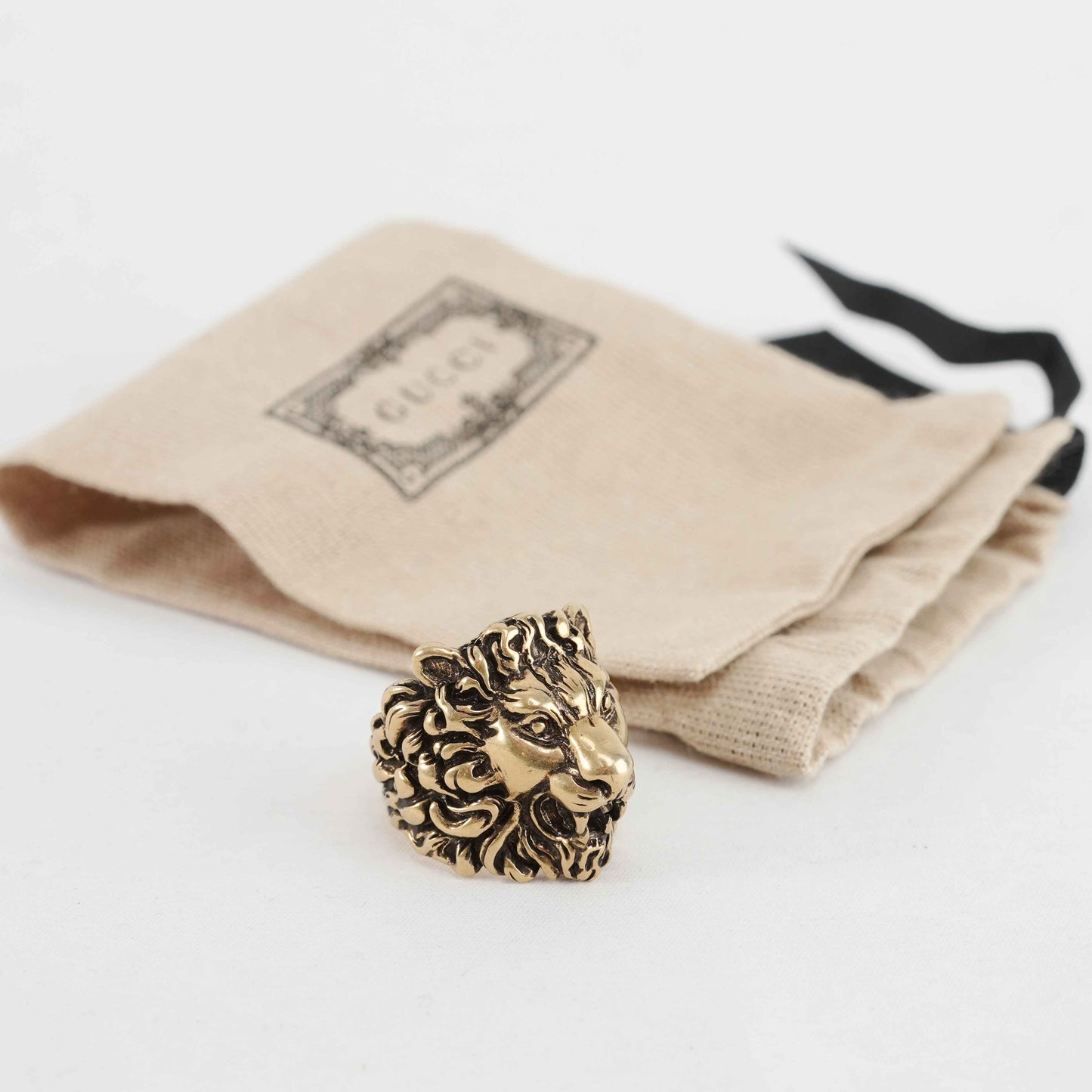 Gucci Lion Head Ring – Gold-Tone Brass – Size 25