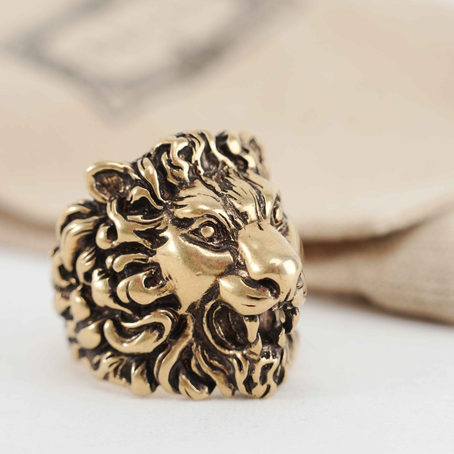Gucci Lion Head Ring – Gold-Tone Brass – Size 25
