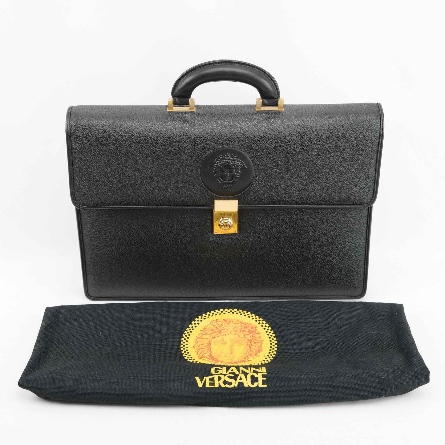 Gianni Versace Vintage Medusa Embossed Leather Briefcase – Black – 1990s