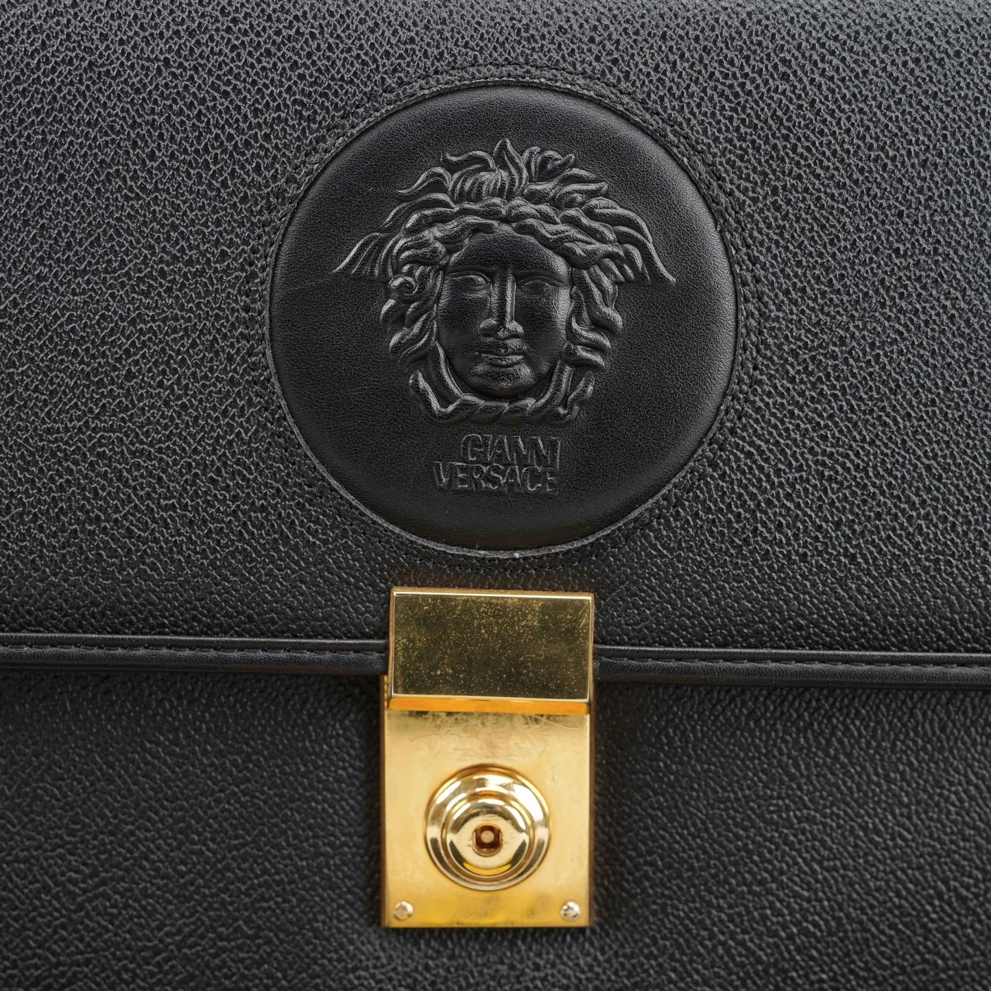 Gianni Versace Vintage Medusa Embossed Leather Briefcase – Black – 1990s