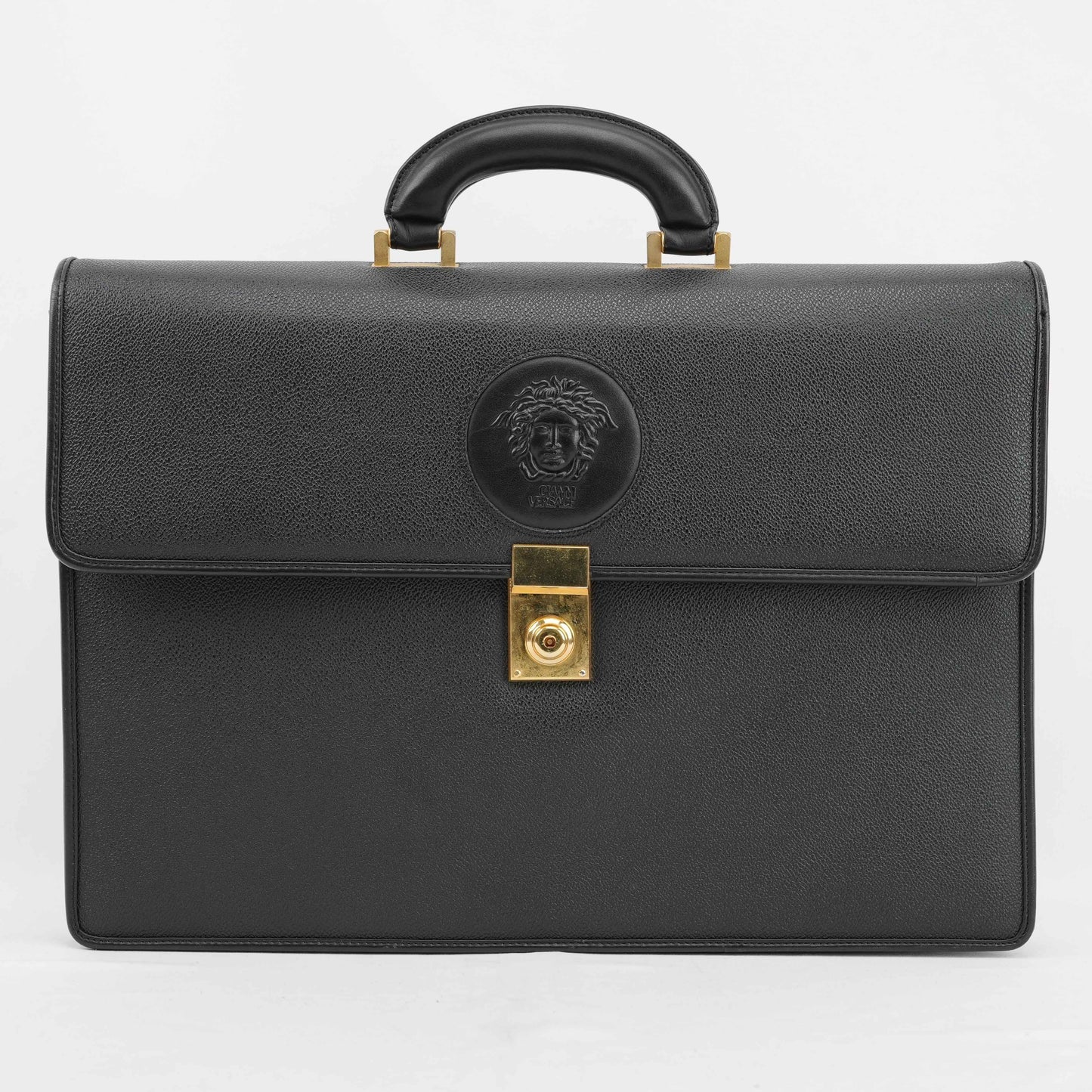 Gianni Versace Vintage Medusa Embossed Leather Briefcase – Black – 1990s