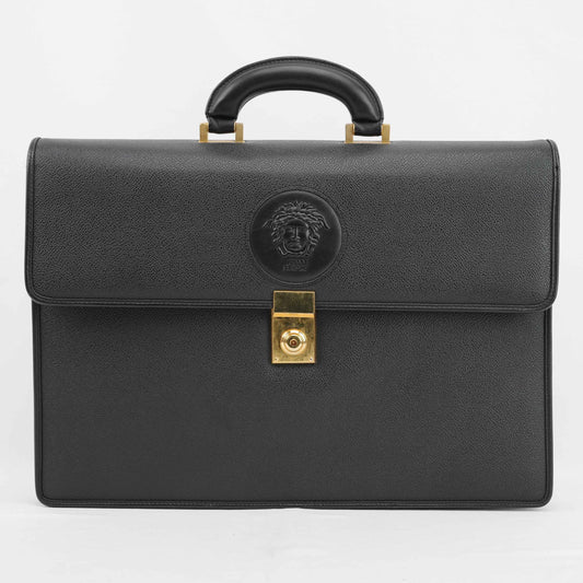 Gianni Versace Vintage Medusa Embossed Leather Briefcase – Black – 1990s