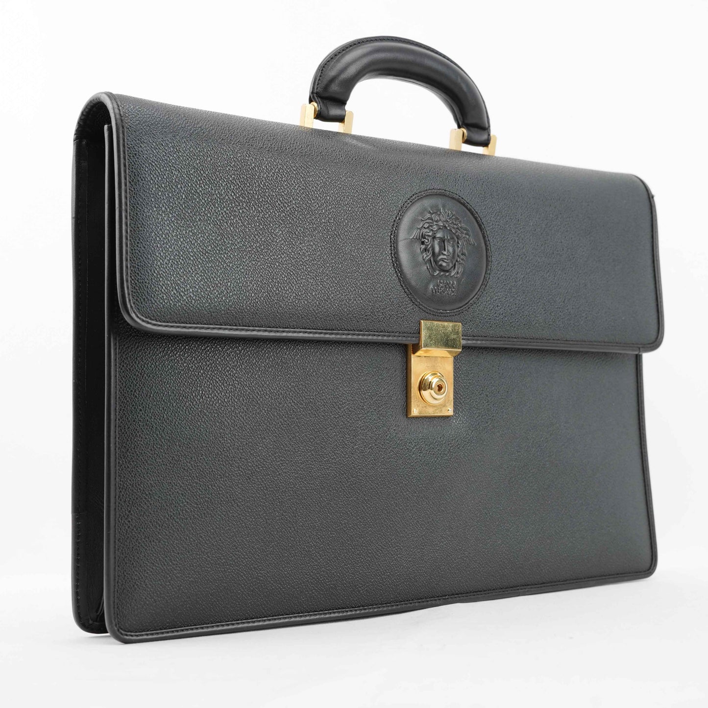 Gianni Versace Vintage Medusa Embossed Leather Briefcase – Black – 1990s