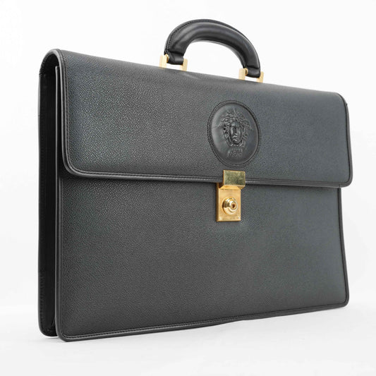 Gianni Versace Vintage Medusa Embossed Leather Briefcase – Black – 1990s