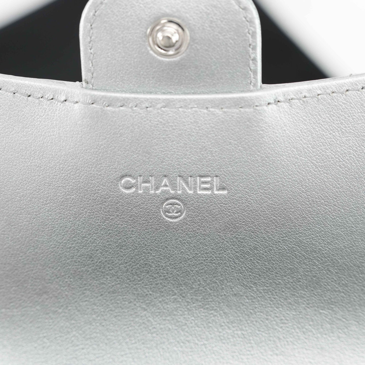 Chanel Metallic Silver Quilted Leather Wallet