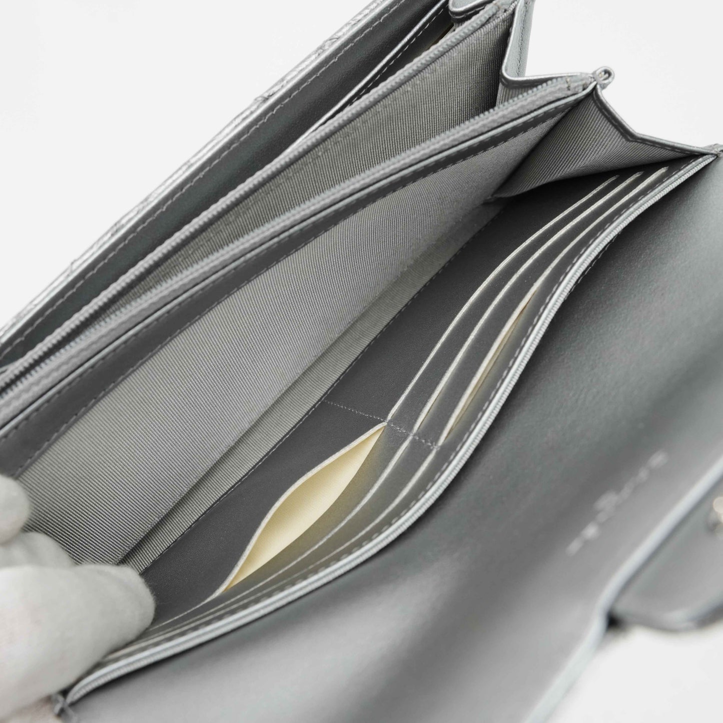 Chanel Metallic Silver Quilted Leather Wallet