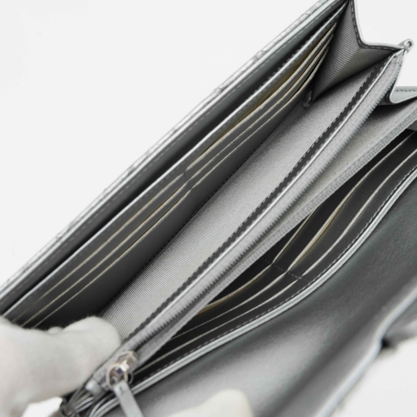 Chanel Metallic Silver Quilted Leather Wallet