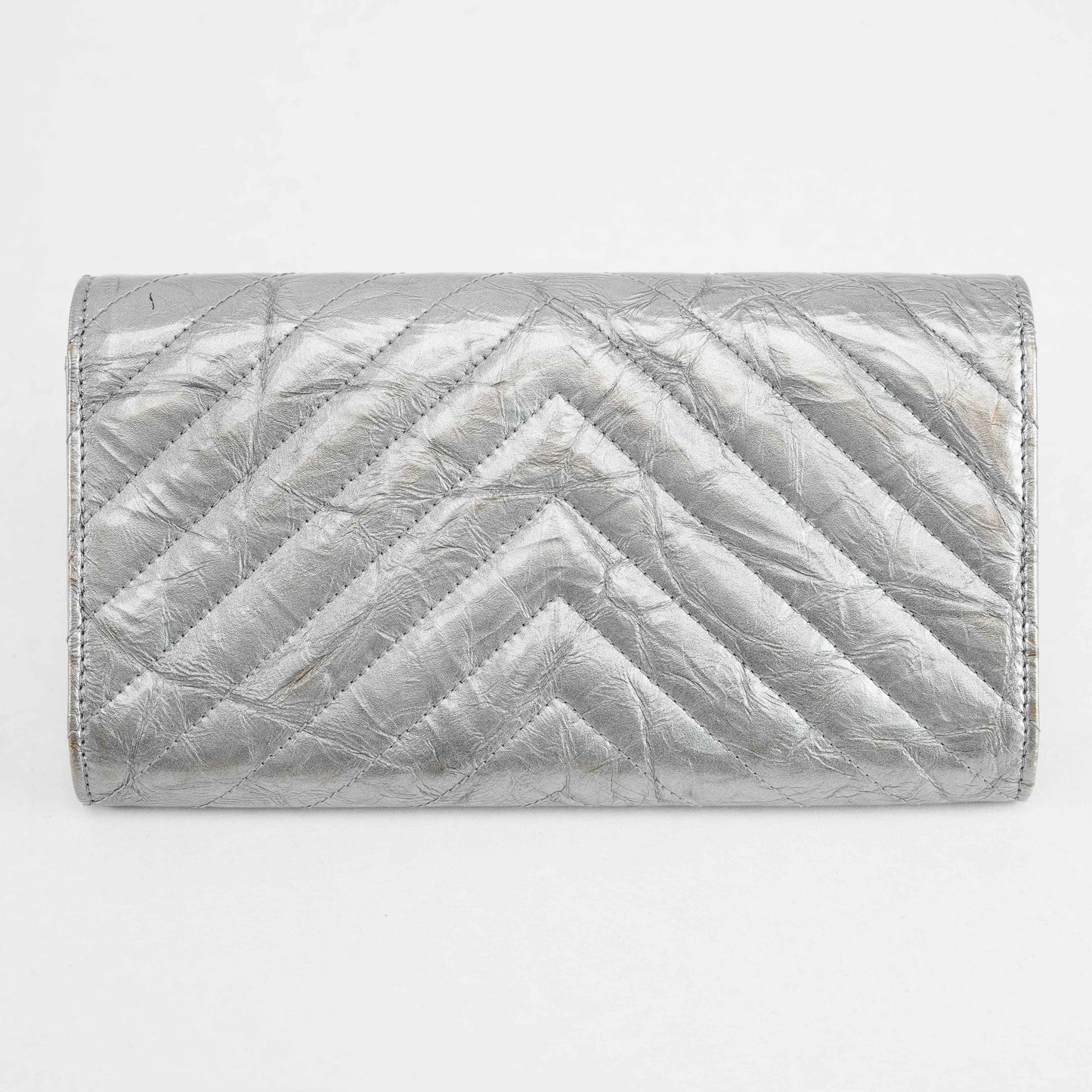 Chanel Metallic Silver Quilted Leather Wallet