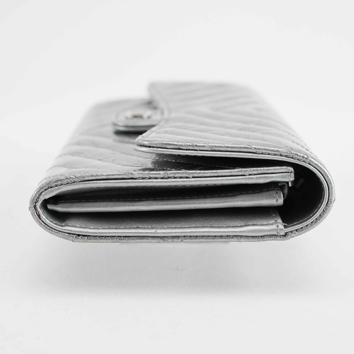 Chanel Metallic Silver Quilted Leather Wallet