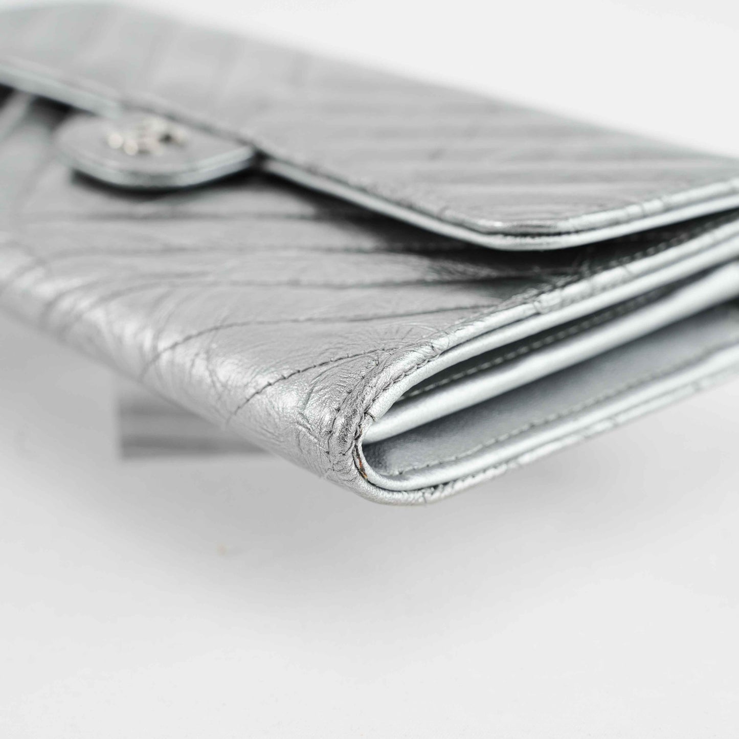 Chanel Metallic Silver Quilted Leather Wallet