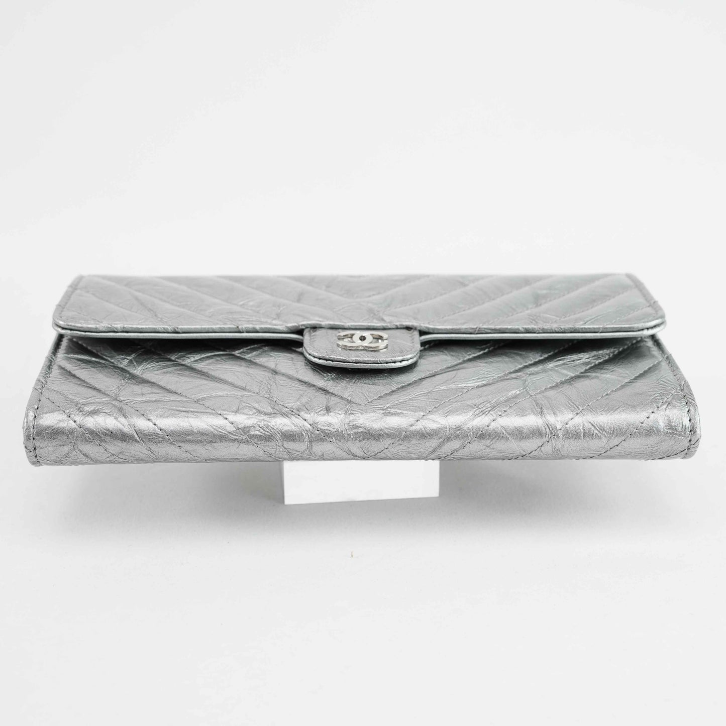 Chanel Metallic Silver Quilted Leather Wallet