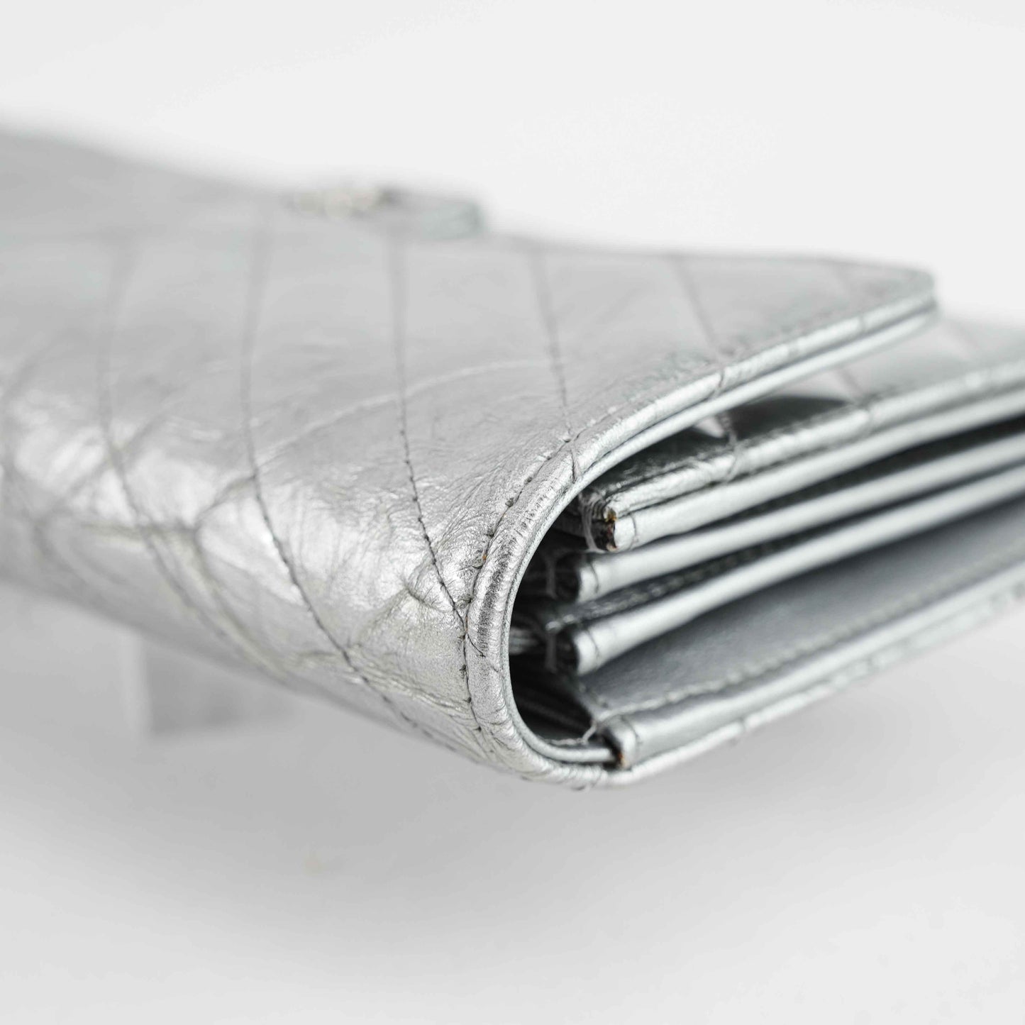 Chanel Metallic Silver Quilted Leather Wallet