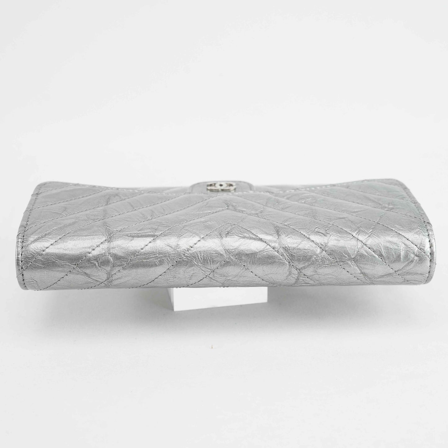Chanel Metallic Silver Quilted Leather Wallet