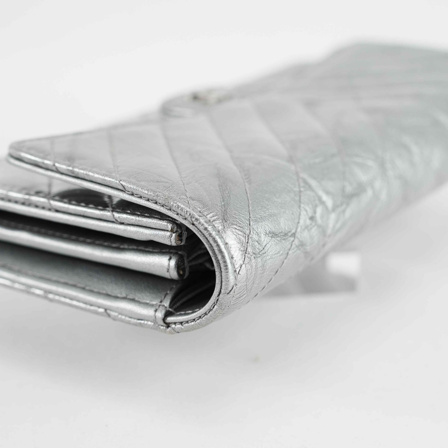 Chanel Metallic Silver Quilted Leather Wallet