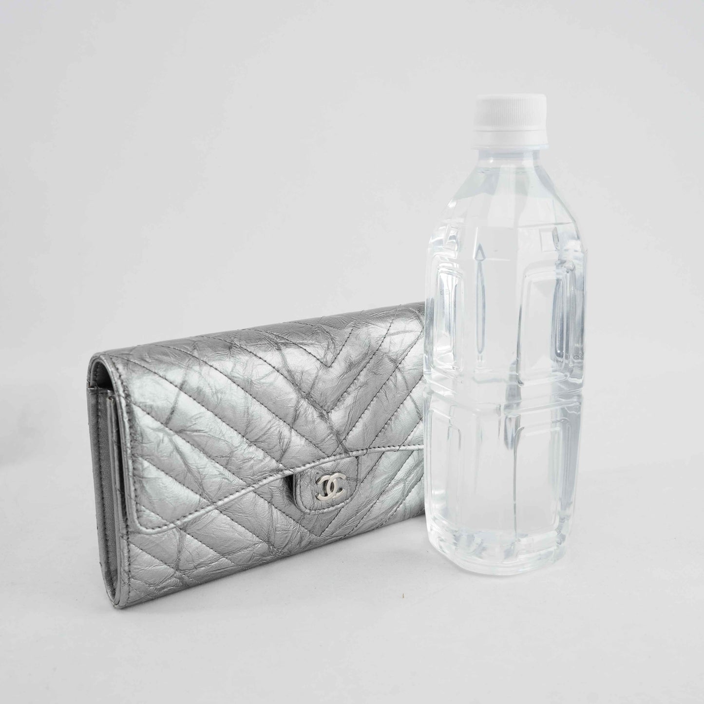 Chanel Metallic Silver Quilted Leather Wallet