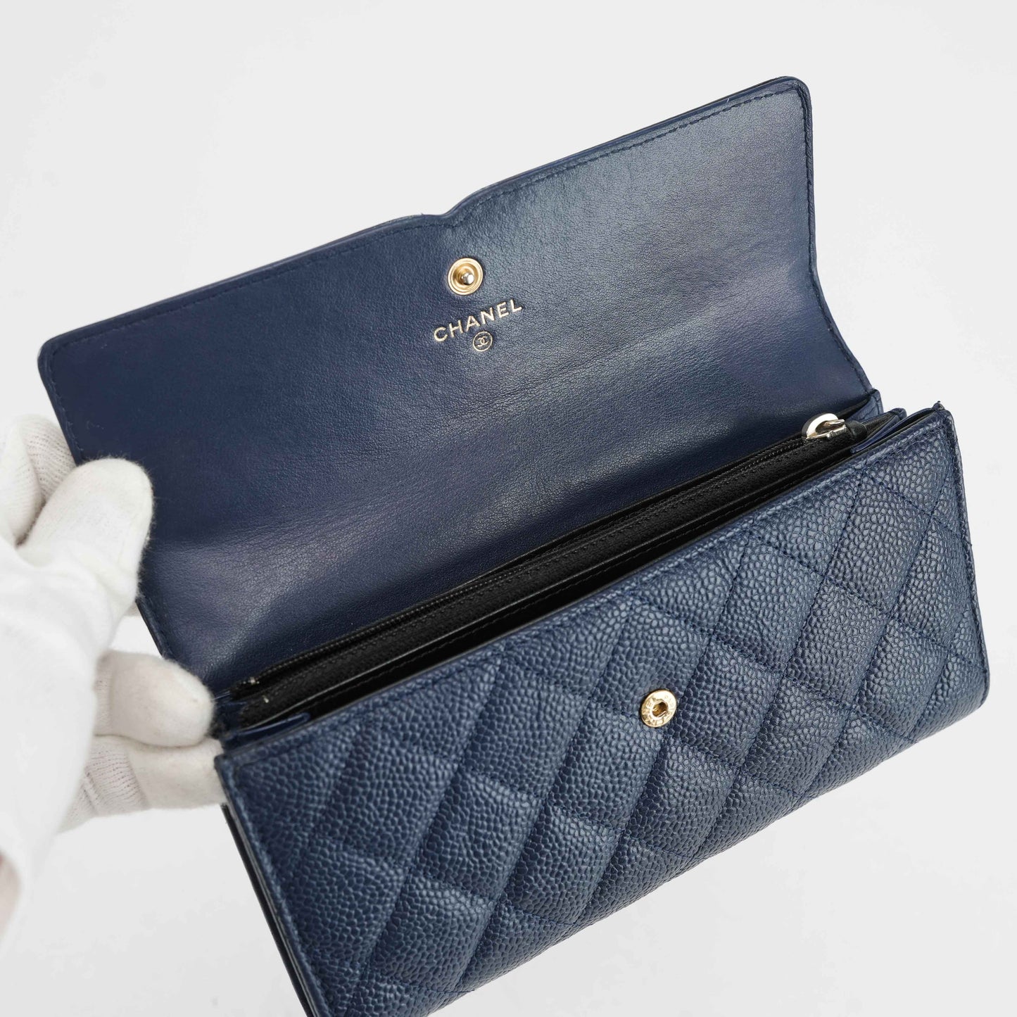 Chanel Timeless CC Long Wallet in Navy Blue Caviar Leather