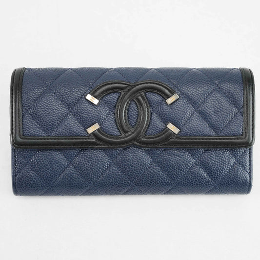 Chanel Timeless CC Long Wallet in Navy Blue Caviar Leather