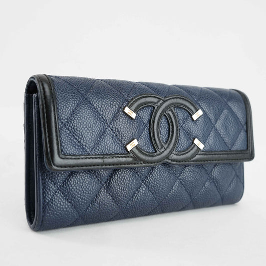 Chanel Timeless CC Long Wallet in Navy Blue Caviar Leather