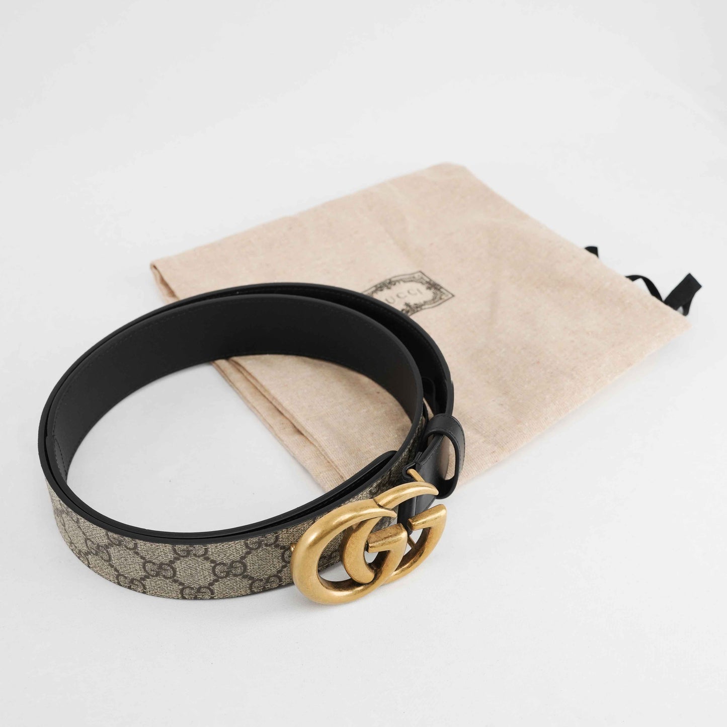 Gucci GG Supreme Canvas Belt with Aged Gold-Tone Buckle