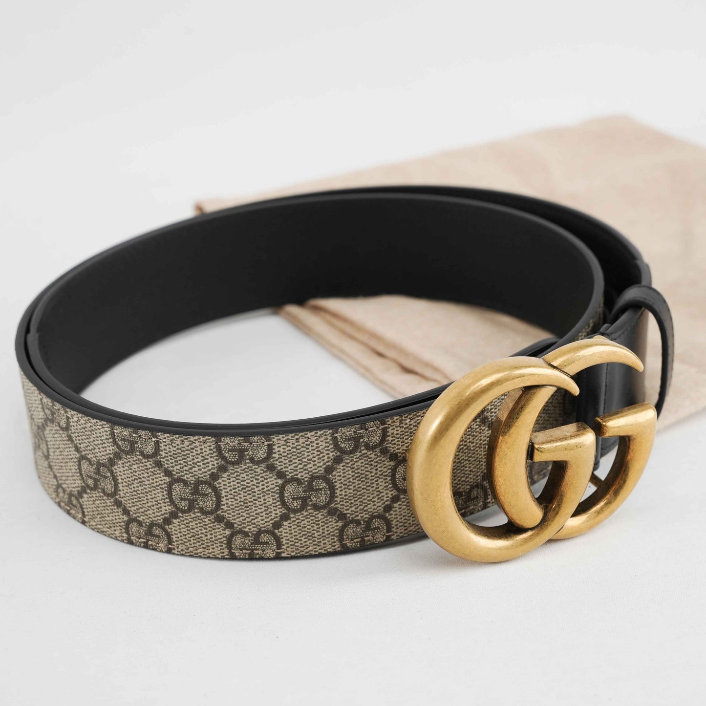Gucci GG Supreme Canvas Belt with Aged Gold-Tone Buckle