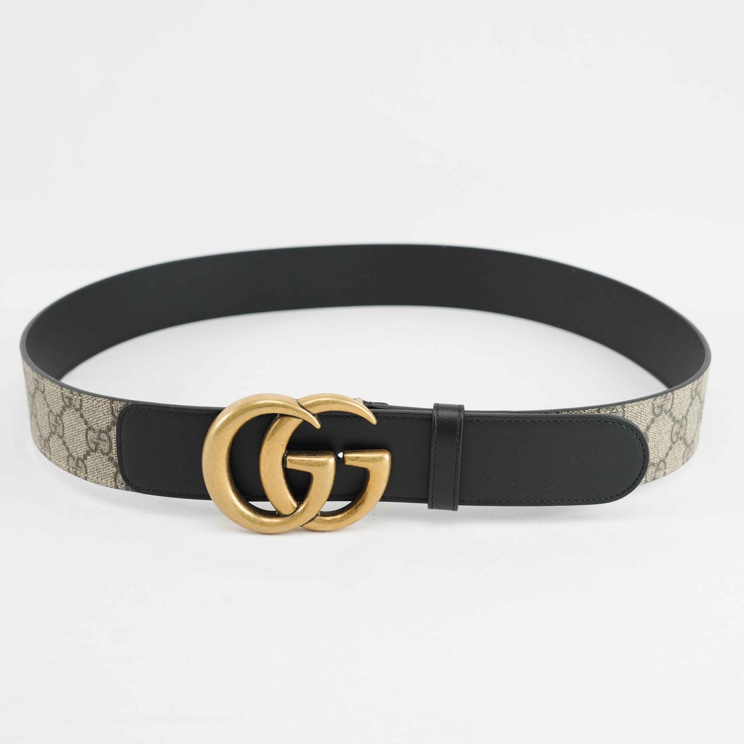 Gucci GG Supreme Canvas Belt with Aged Gold-Tone Buckle