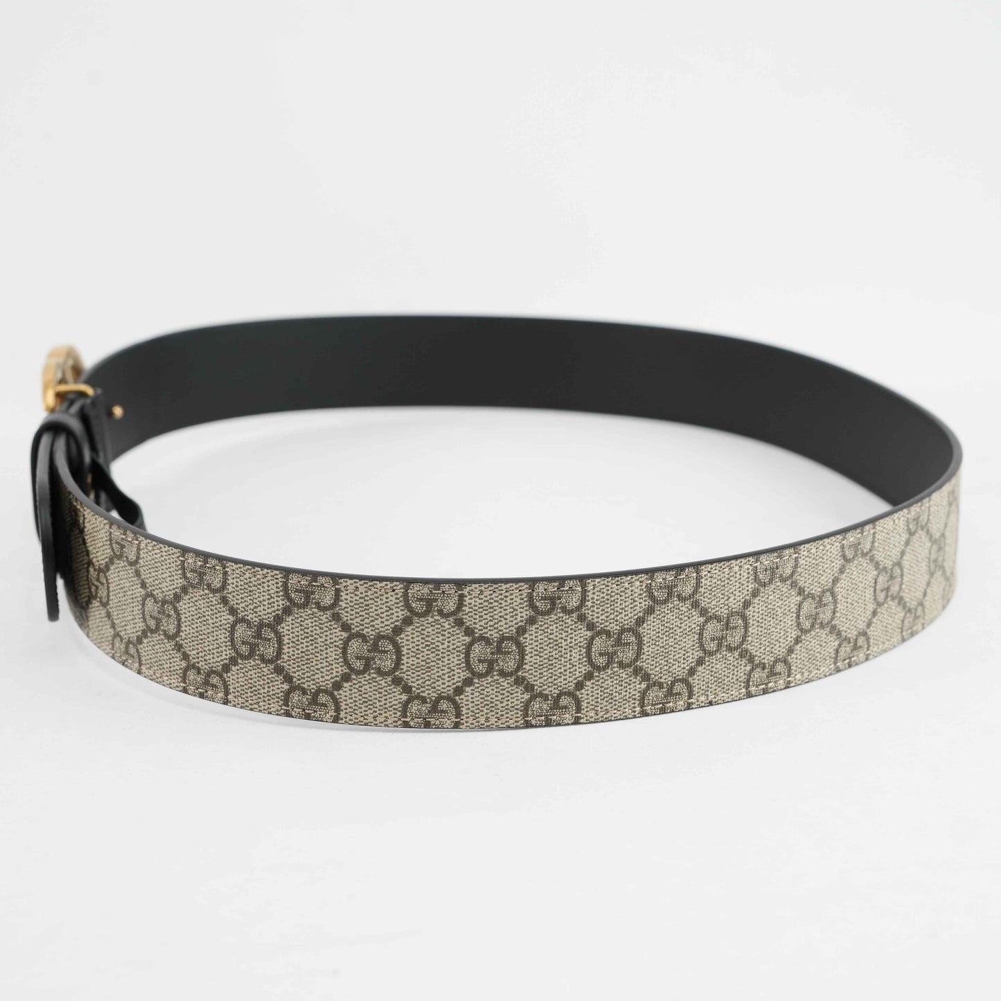 Gucci GG Supreme Canvas Belt with Aged Gold-Tone Buckle