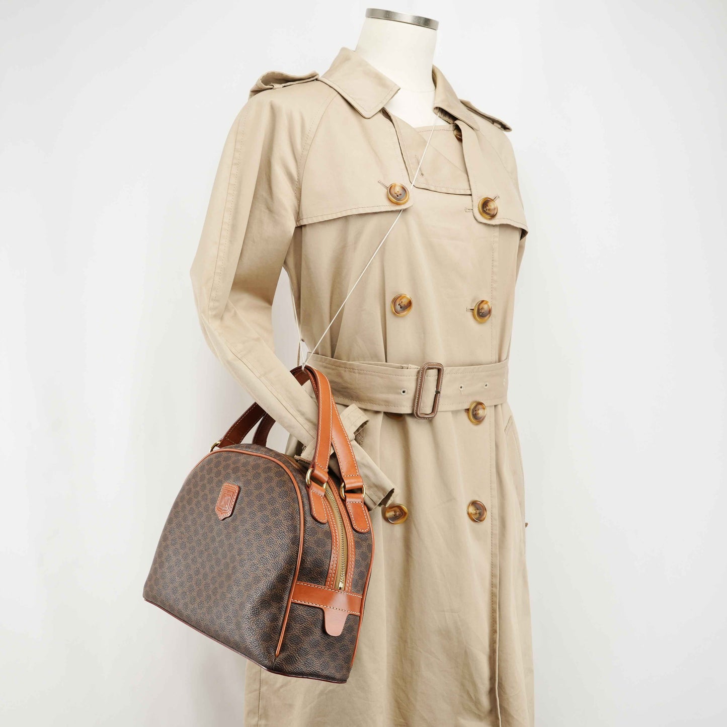 Authentic Céline Macadam Coated Canvas Boston Bag