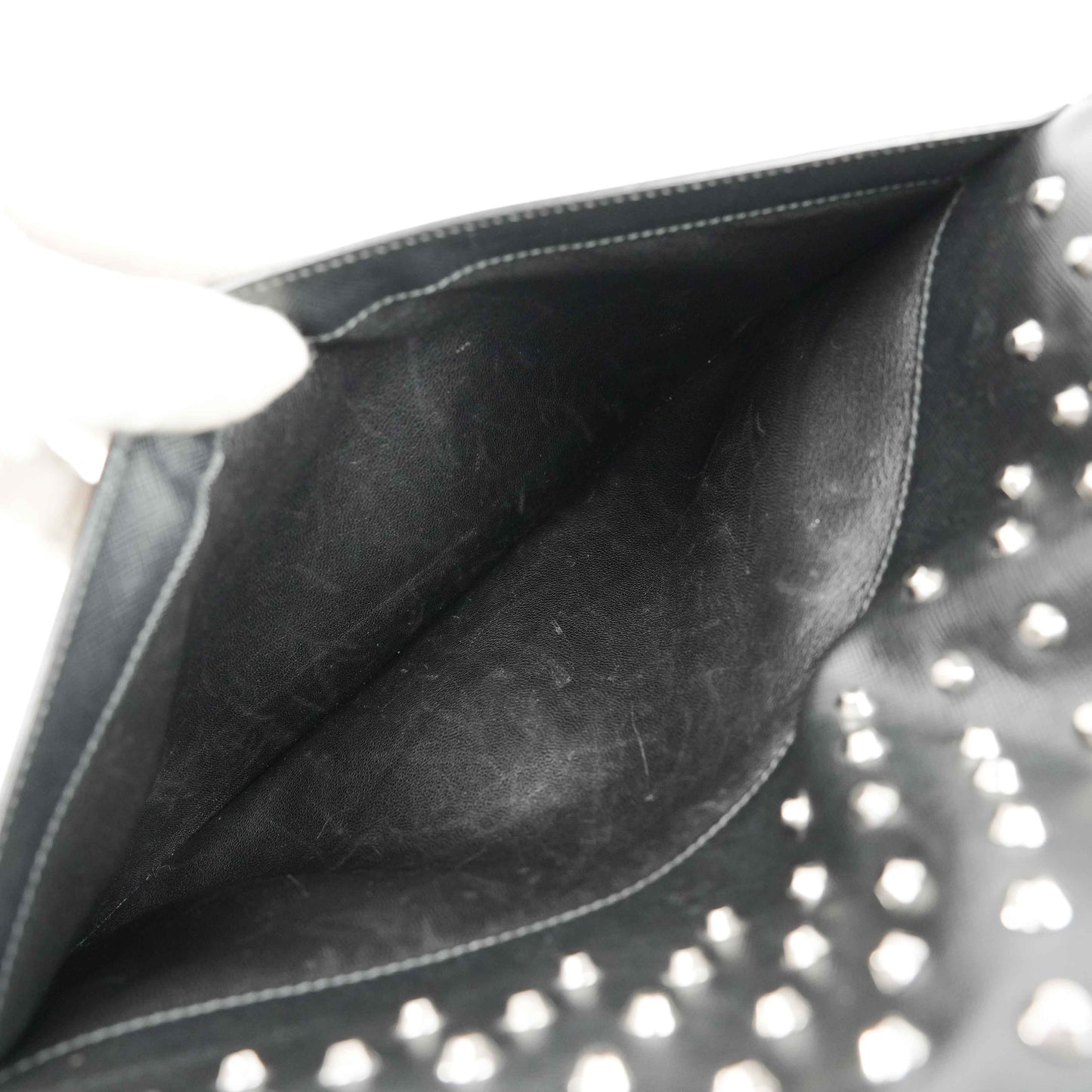 Prada Black Studded Saffiano Leather Clutch Bag