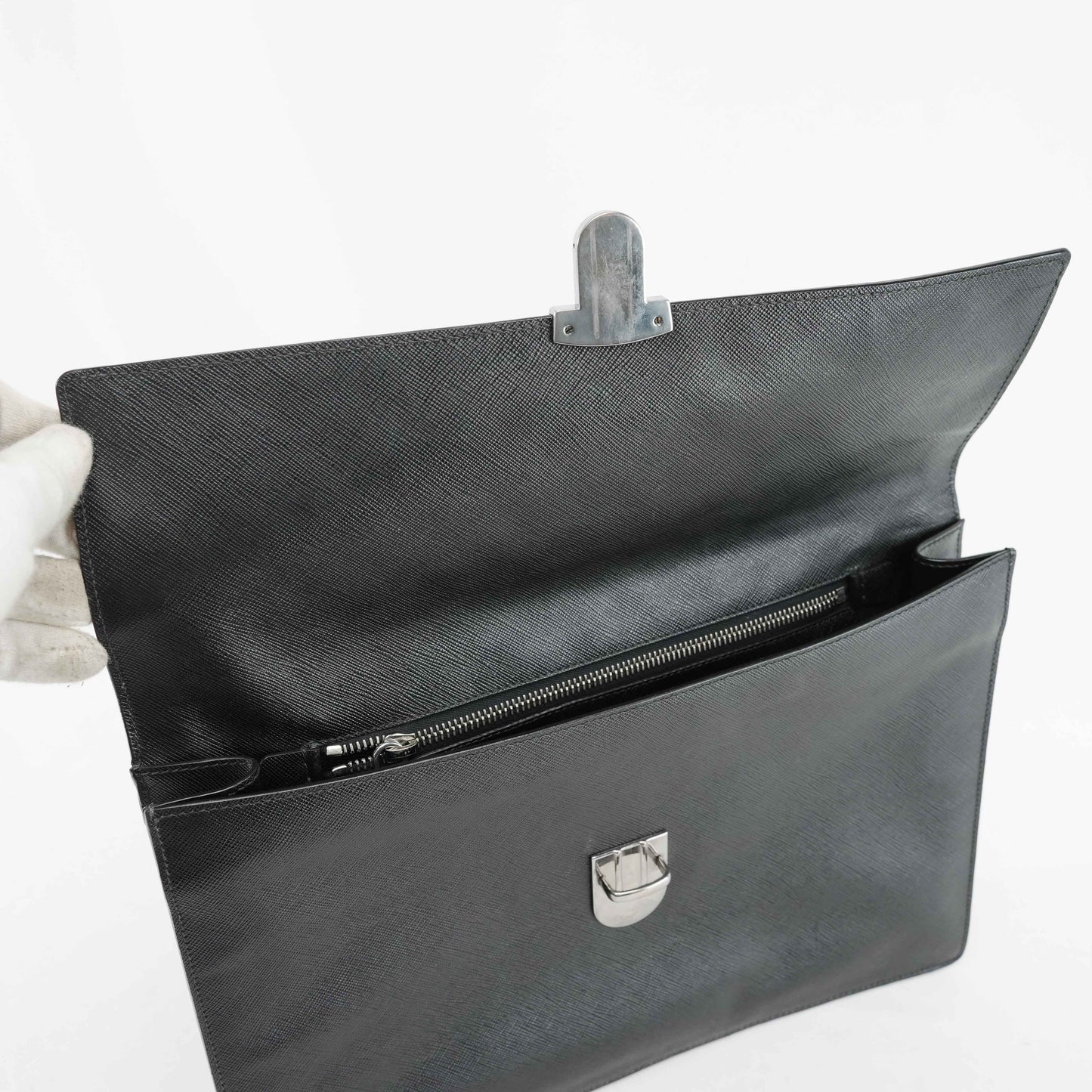 Prada Black Studded Saffiano Leather Clutch Bag