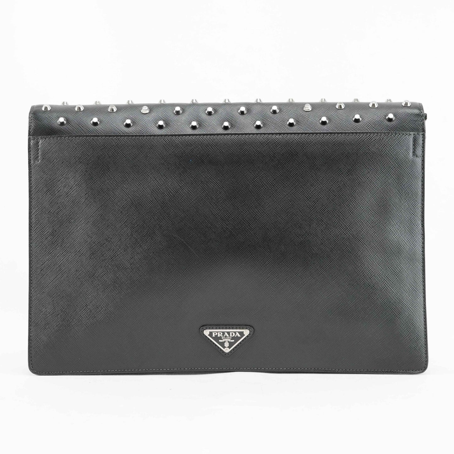Prada Black Studded Saffiano Leather Clutch Bag