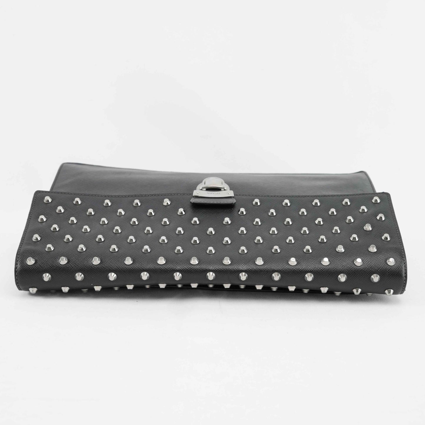 Prada Black Studded Saffiano Leather Clutch Bag