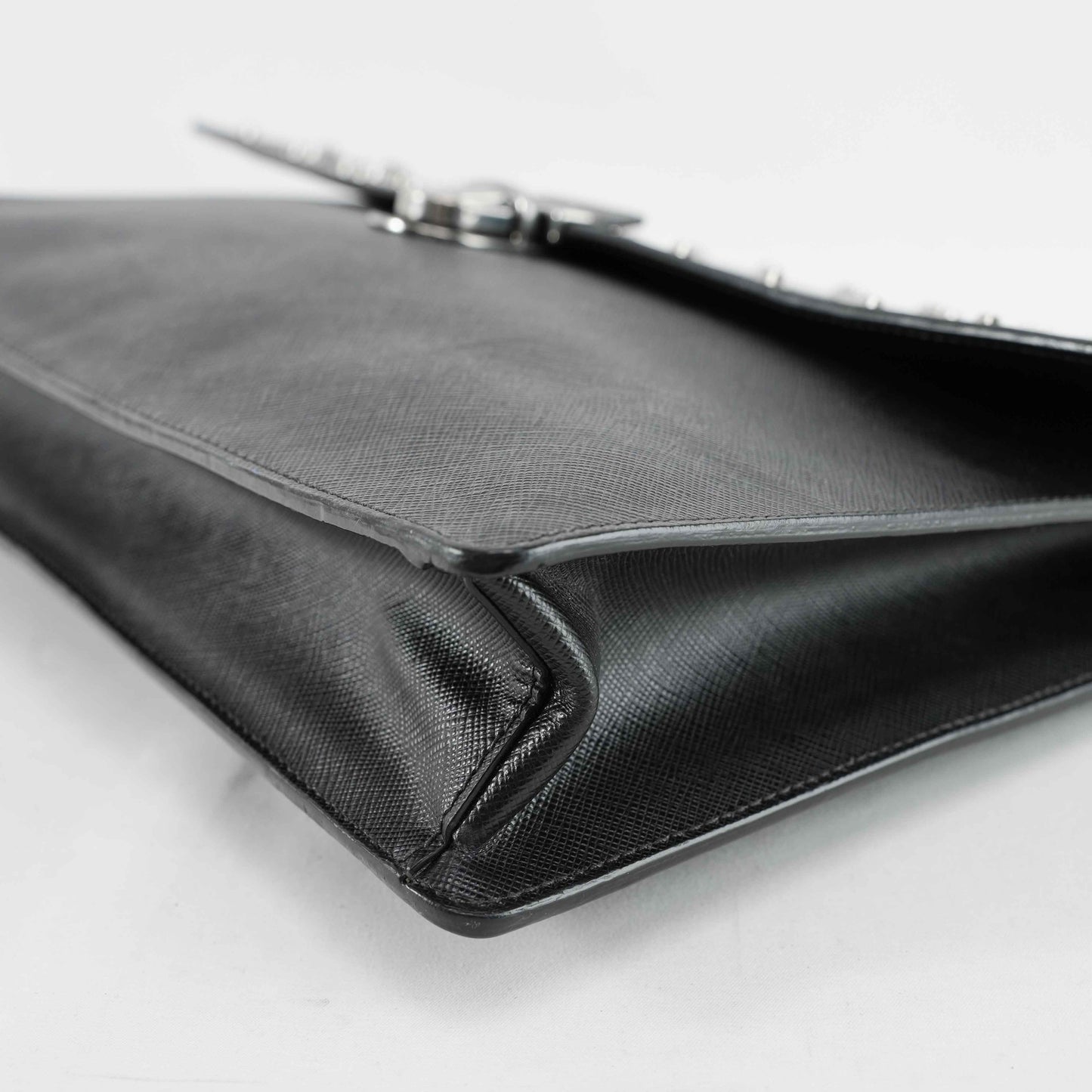 Prada Black Studded Saffiano Leather Clutch Bag